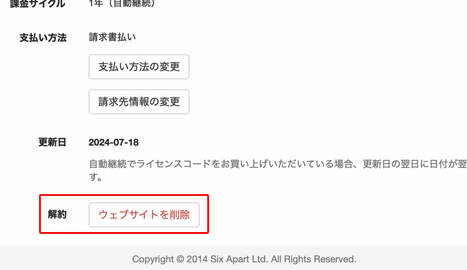 ウェブサイトの解約と削除